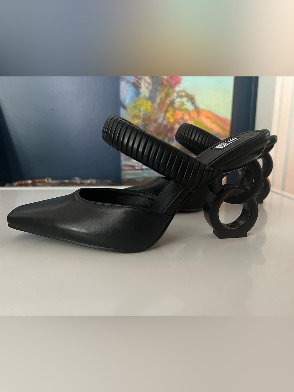 Ninety Union Black Square-toed Luna Decorative Heel